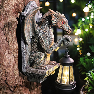 Regal Dragon Holding Lantern Statue